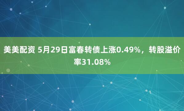 美美配资 5月29日富春转债上涨0.49%，转股溢价率31.08%