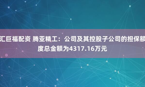汇巨福配资 腾亚精工：公司及其控股子公司的担保额度总金额为4317.16万元