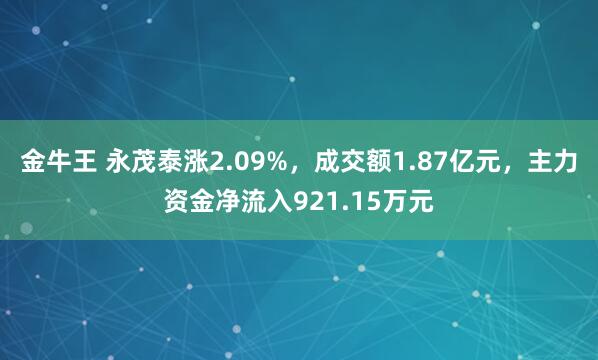 金牛王 永茂泰涨2.09%，成交额1.87亿元，主力资金净流入921.15万元
